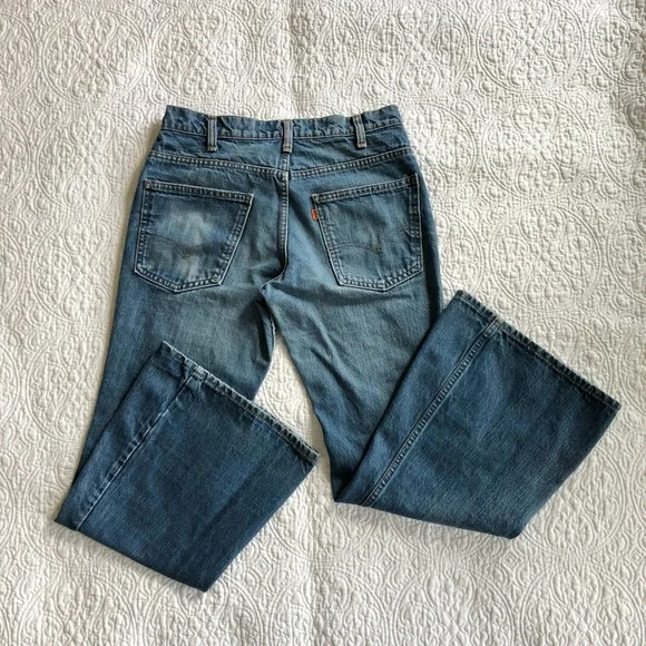 Vintage 70s Levis 684 Orange Tab Bell Bottom Super Flare Jeans - Picture 1 of 14